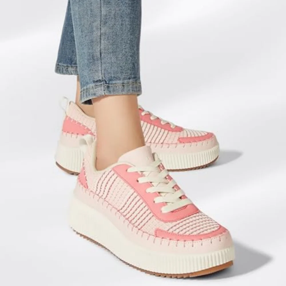 LUCKY STEP Women's Platform Lace-Up Chunky Knit Pink Walking Sneakers Size 8